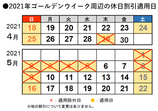 休日割引の適用除外カレンダー